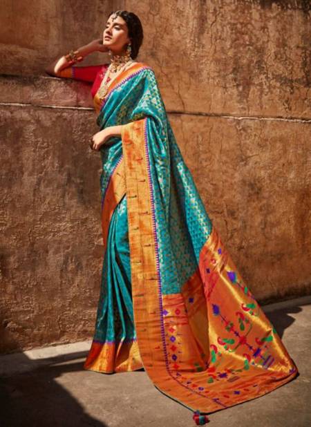 Sky Blue Colour KIMORA SUNEHRI 17 Heavy Wedding Wear Silk Designer Latest Saree Collection 1433